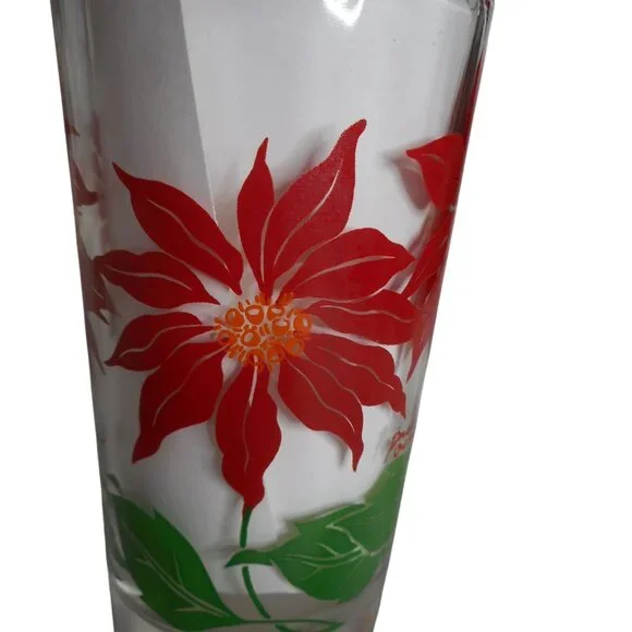 MCM Peanut Butter Juice Glass Tumbler Dark Red Poinsettia Estate find 5" #8 - Picture 5 of 6